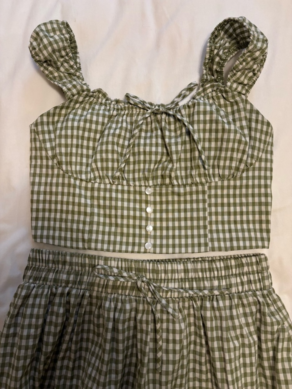 Gingham Midi Skirt - Olive Green